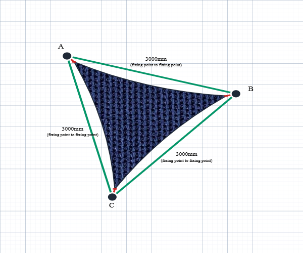 Custom Monotec 370 Shade Sail - Sheba Navy - 3 Corner - Technical Drawing