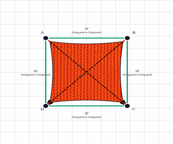 Custom Monotec 370 Shade Sail - Sherbet Orange - 4 Corner - Technical Drawing