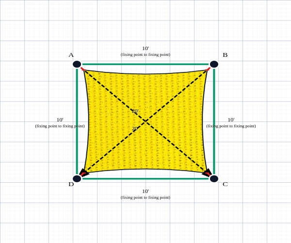 Custom Monotec 370 Shade Sail - Mellow Haze Yellow - 4 Corner - Technical Drawing