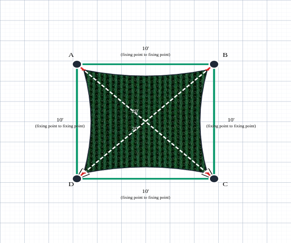 Custom Monotec 370 Shade Sail - Koonunga Green - 4 Corner - Technical Drawing